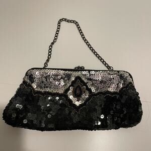The Limited Brand Black & Silver Sequin Clutch Bag